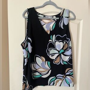 New! Nine West Black with Floral Print Sleeveless Blouse Women’s Size XXL